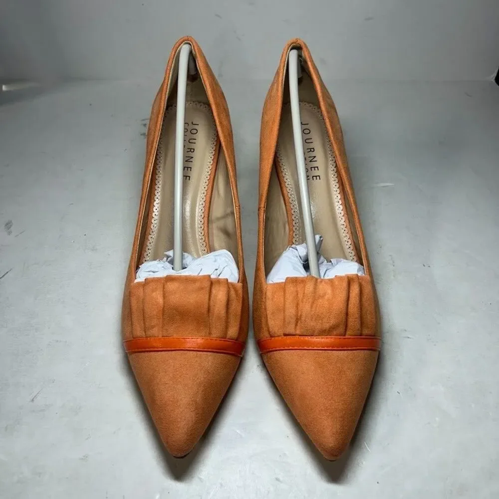 Journee Collection Womens 12 M Orange Marek Ruffle Pointed Toe Heels NIB KE6